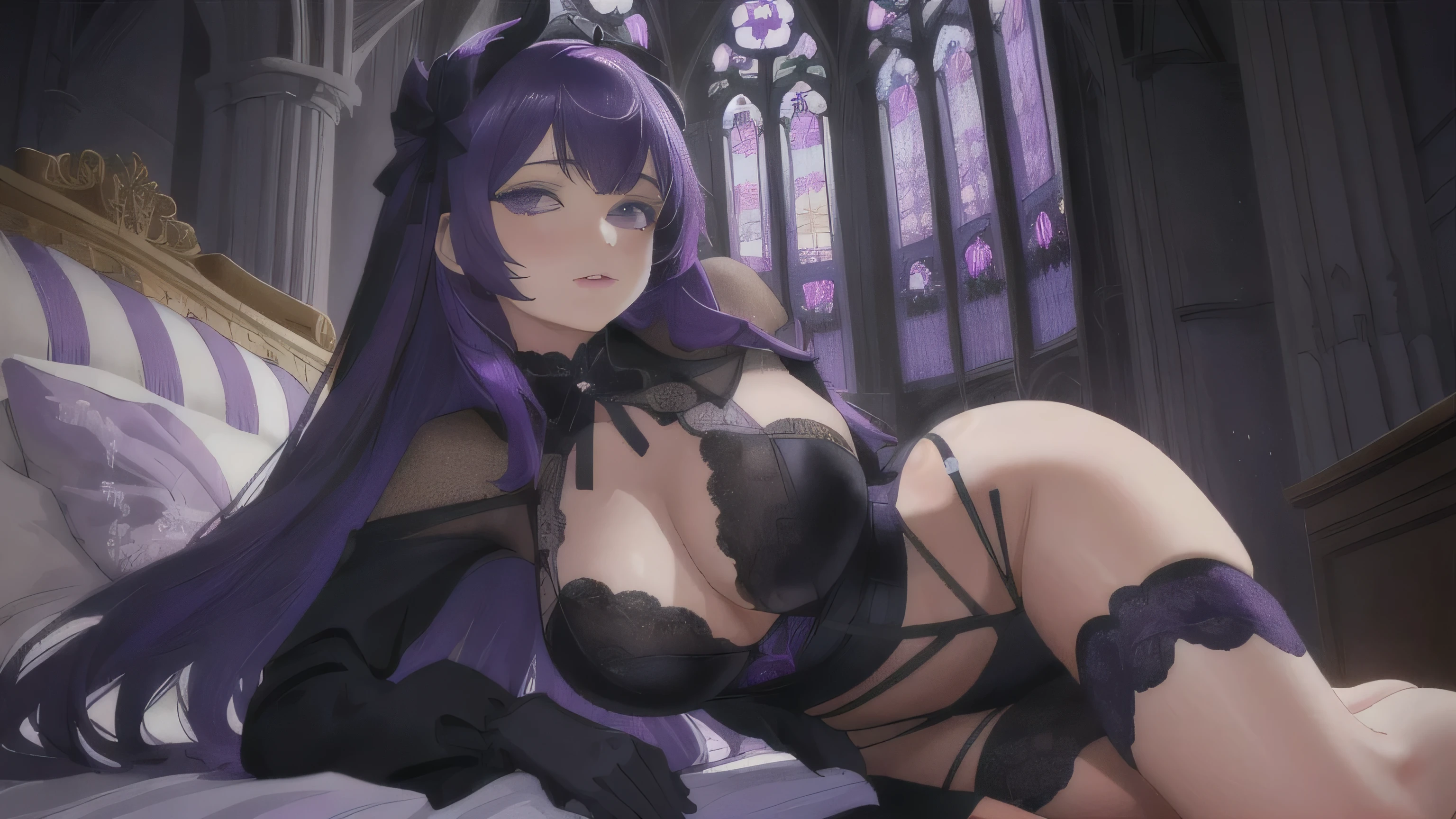 Bernadetta von Varley (Fire Emblem: Three Houses), maid outfit, skirt, black thigh highs, shy look, ((best quality)), ((masterpiece)), (detailed), HDR, perfect face, ((nsfw)), ((tall fox ears)), ear fluff, built, collar, ((lewd look)), 1girl, bedroom background, ((kitsune)),