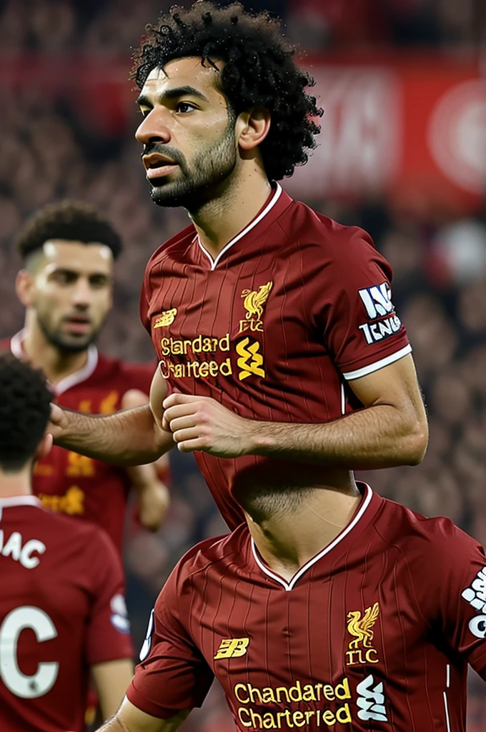 Create an image of Liverpool winning 10 champions in a row and Salah as technical director 
