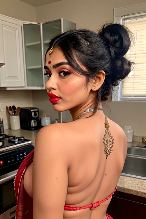 (best quality)), ((masterpiece)), (detailed), erotic hindu wife , making chicken , kitchen , big pumped lips red lipstick super big fake lips red lipstick super delicious body super detailed face lips eyes ((best quality)), ((masterpiece)), (detailed), lots of piercing indian woman, bikini blouse super back open saree big pumped lips red lipstick super big red lips , lip piercing erotic hairstyle, erotic make-up married women