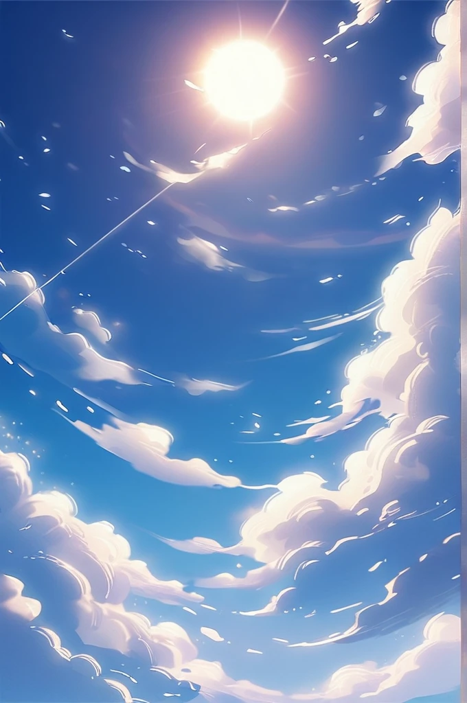 ((Лучшее качество)), ((шедевр)), (подробный), blue sky, beautiful clouds, sun