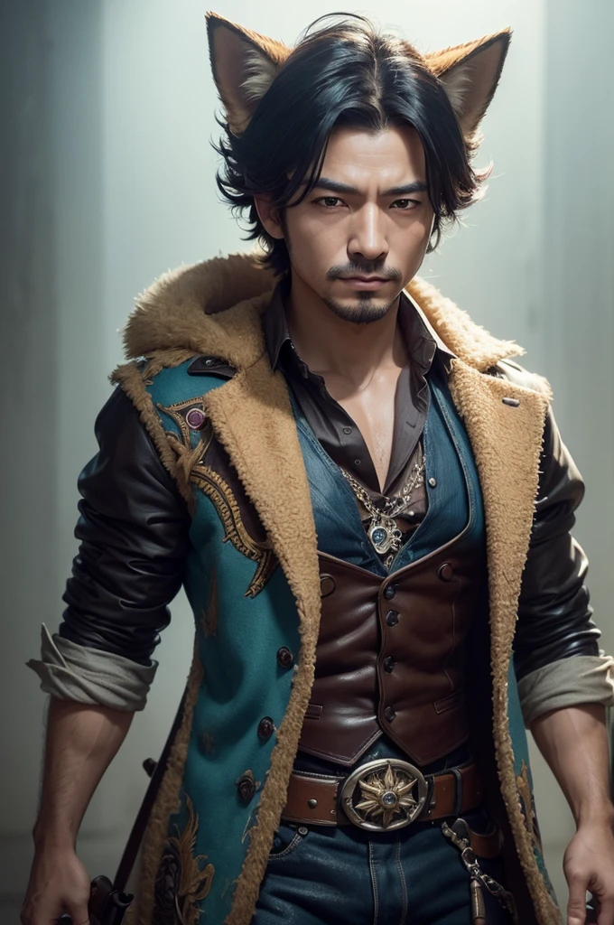 A hyperrealistic masterpiece, a beautiful shiba inu, Alberto Seveso style illustration, rewarded photography, ultra HD, extremely detaild, Wild West. a handsome gremlin cowboy sheriff, Albero Seveso style illustration, rewarded photography, ultra HD, extremely detaild, Wild West, hyperrealistic masterpiece, intricate detailed design, chiaroscuro lighting, dramatic contrast, film composition, temperamental atmosphere, swirly vibrant colors, warm lighting, robust texture, worn appearance, dynamic pose, intense gaze, mischievous expression, extravagant character design.