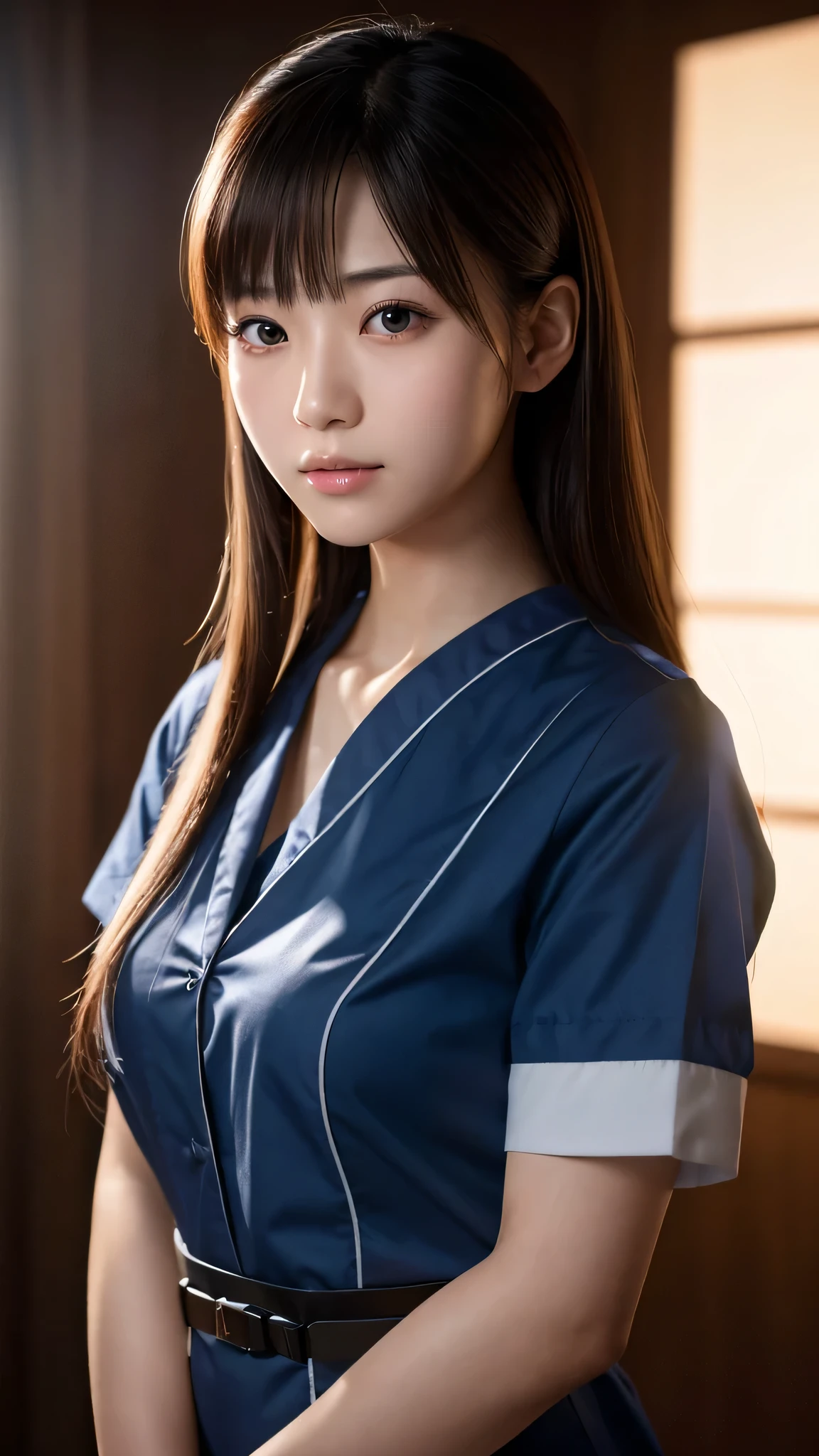 A beautiful young Japanese woman, around 20 years old, wearing a Nurses' Uniforms, ultra-detailed, 8K resolution, highly realistic, cinematic lighting, best quality, masterpiece, photorealistic, physically-based rendering, extremely detailed, vivid colors, professional, sharp focus, studio lighting