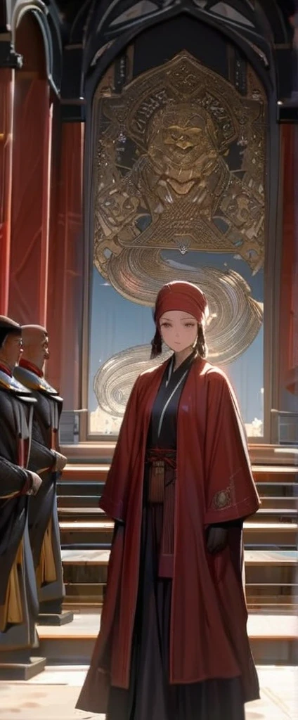 (1.Woman, standing alone), 8K, ((work of art),(((highest quallity))),((very detailled)),((((reality)))), realisitic:1.37, (Ultra-realistic), (high resolution), (very detailled), (very detailled細壁紙), (Detailed appearance), (Beautiful expression), ((詳細 highest quallityのスキン:1.2)), ((red cheeks)), (very detailled細な背景, detailed back ground), Perfectly accurate anatomical body shape, すべてのhand足, whole finger, 1 美しいWoman,mole under the eye, nuns, Hollow Sanctuary, profound silence, The appearance of a wise man, calm face, Head wrapped in monk'robes, Closed eyelids with beautifully detailed lashes, 尊敬すべきhand, A worn-out habit, handにアンクレット, Humble attitude, mental focus, mortar board, gentle look, hand, creaking wooden chair, ancient parchment, Monastery Cell, Discarded Murals, atmosfera tranquila, robes intrincadamente bordadas, Sacred Symbols, Devout Devotion., full body shot shot, fully dressed, 床に跪いて祈りを捧げるnuns, (((A monastery with tall, deep stained glass windows)))