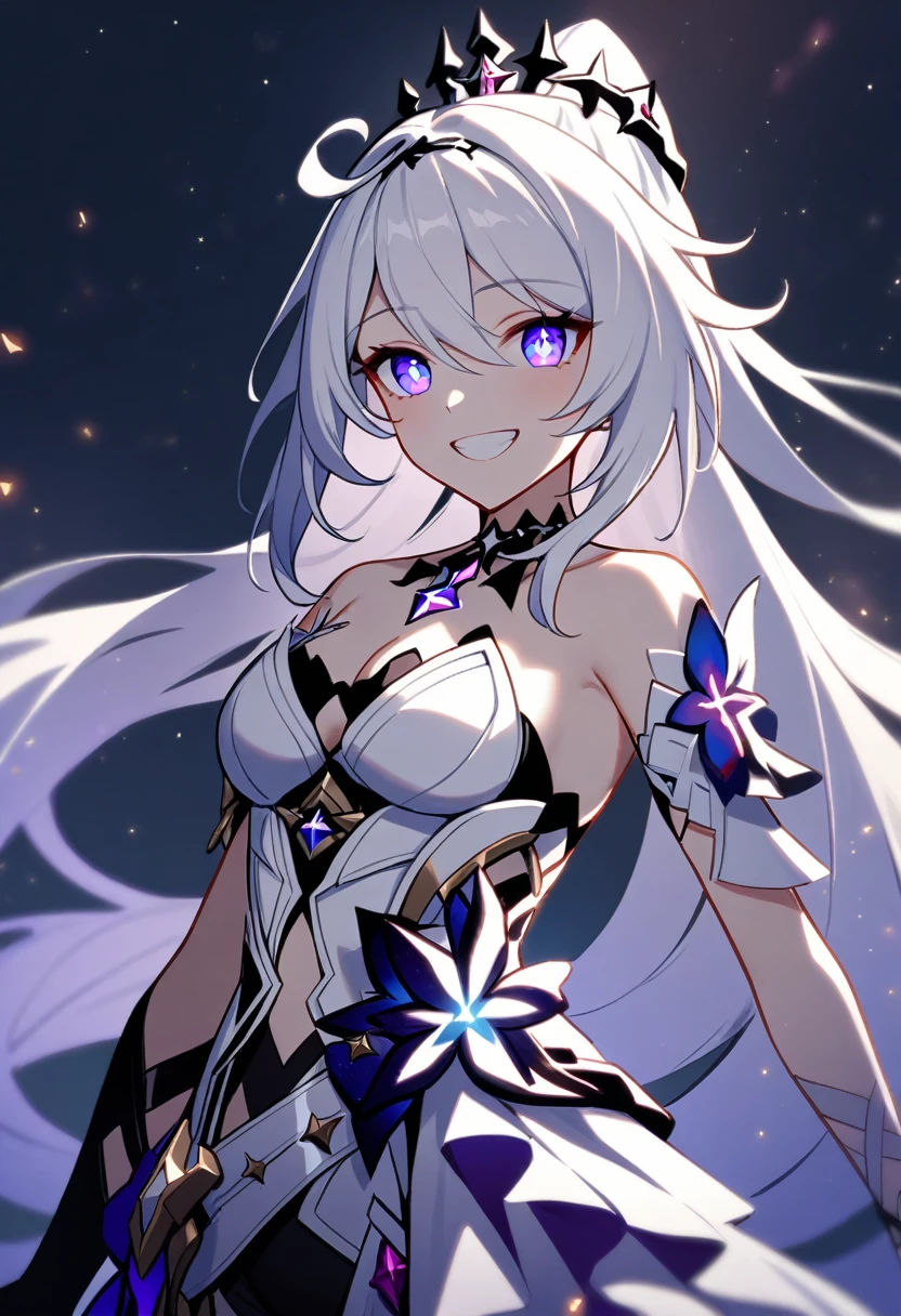 1girl, Kiana Kaslana \(Herrscher of Finality), Honkai Impact 3rd, ponytail, glowing eyes, happy, smile