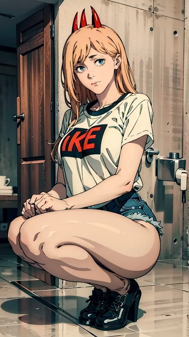 Ultra-sharp image, comely figure, comely, longitude total (full body 1.1.), fine legs, Buttocks, vespa waist, erotism, pose sexy, Mouth open in a smile., sharped teeth, Laught, yellow eyes, ultra detailded face, Ultratransparente, Chainsaw human power, Two sharp red horns on the head., Ultra-sharp image, very comely, long, bionde, comely figure, tight clothing, T-shirt with cat image., Shorts jeans, shoe, Red crosses and circles instead of students., Cuerpo comely, sensual clothes, comelys olhos, very detailded eyes, Very detailded face, Cuerpo comely, Cheerter Design, Very detailded, detailded body, detailded hands, detailded, Ablaze, detailded Face, sharp focus, clap, art germ, animated art, Ablaze, detailded Face, Hugo Details, sharp focus, Very haggard face, detailded eyes, super adorable illustration, best shade, fine-details, comely detail