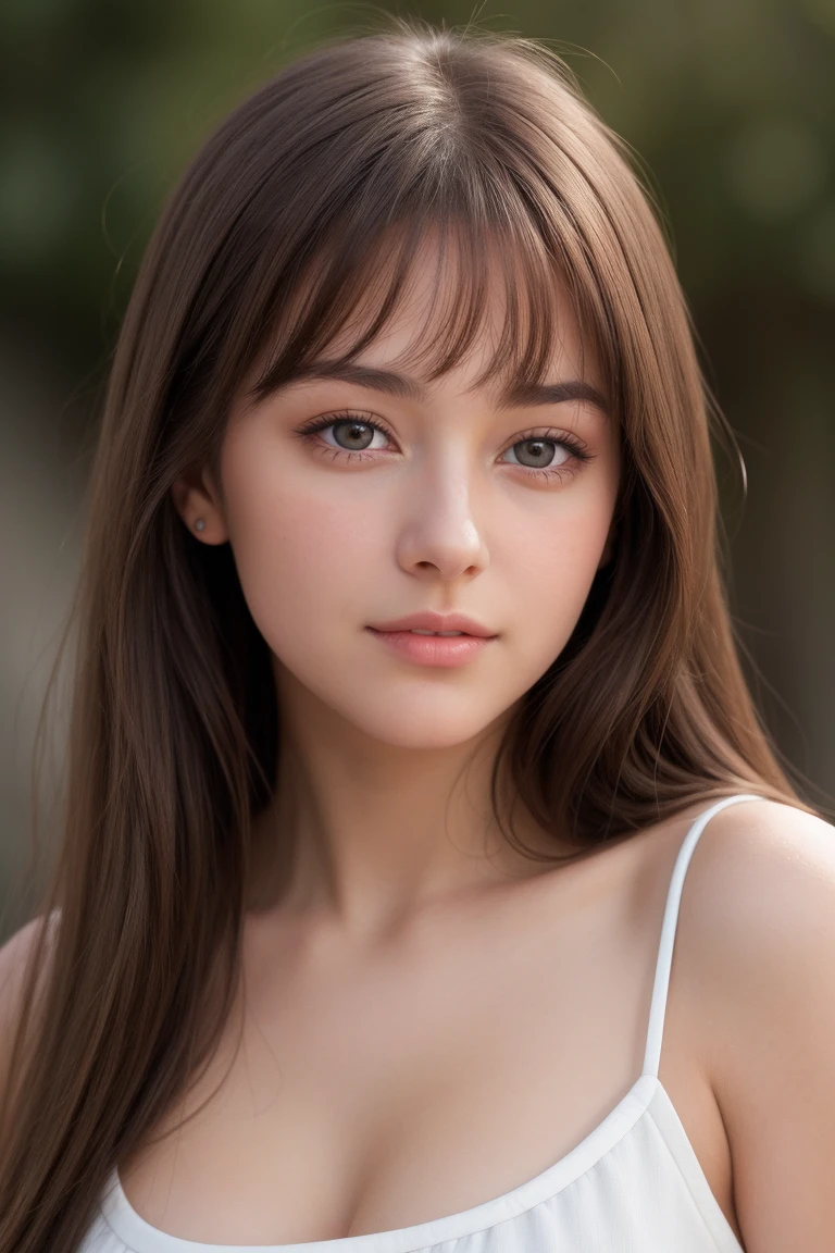 je veux une jeune femme adolescente, yeux marron, brunette, de face, mignonne