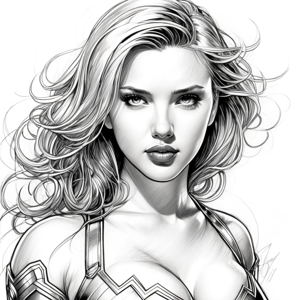 art style drawing, Jim Lee art style, Scarlett Johansson