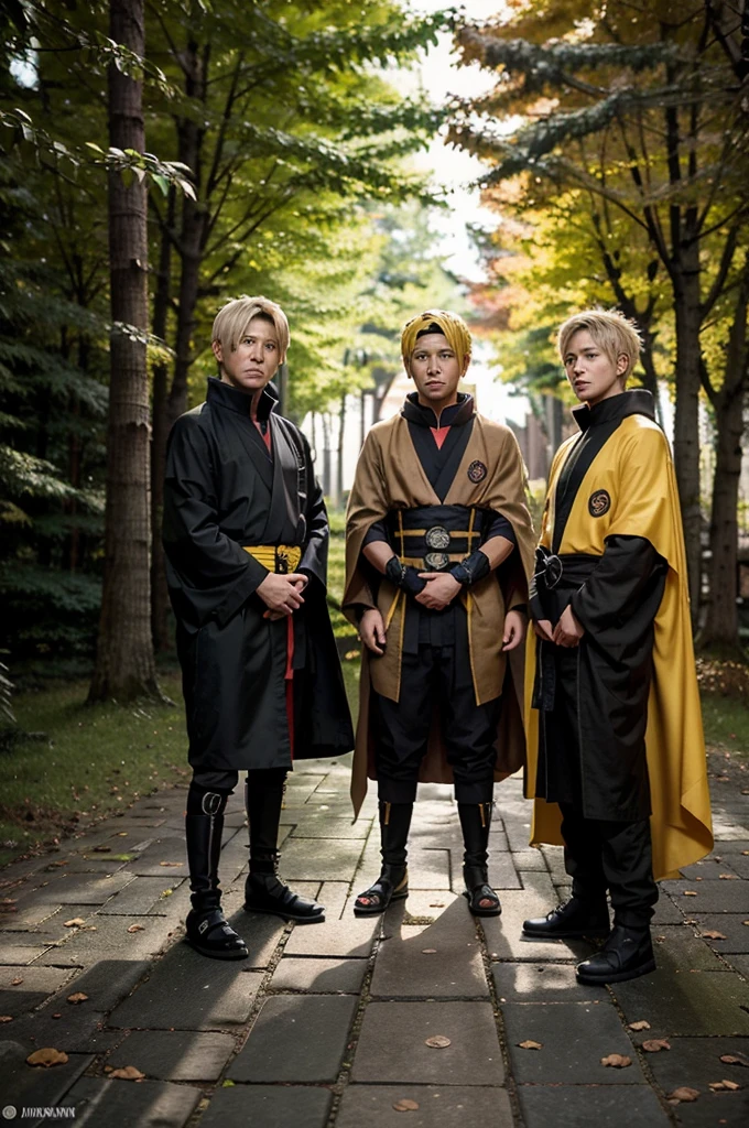 Imagine Naruto, Minato, and Boruto wearing their respective cloaks: Naruto in his Hokage cloak, Minato in his yellow flash cloak, and Boruto in a newly designed cloak reflecting his journey. Explore their dynamic as they stand together, each embodying their unique legacies and the bond between generations in the world of shinobi."