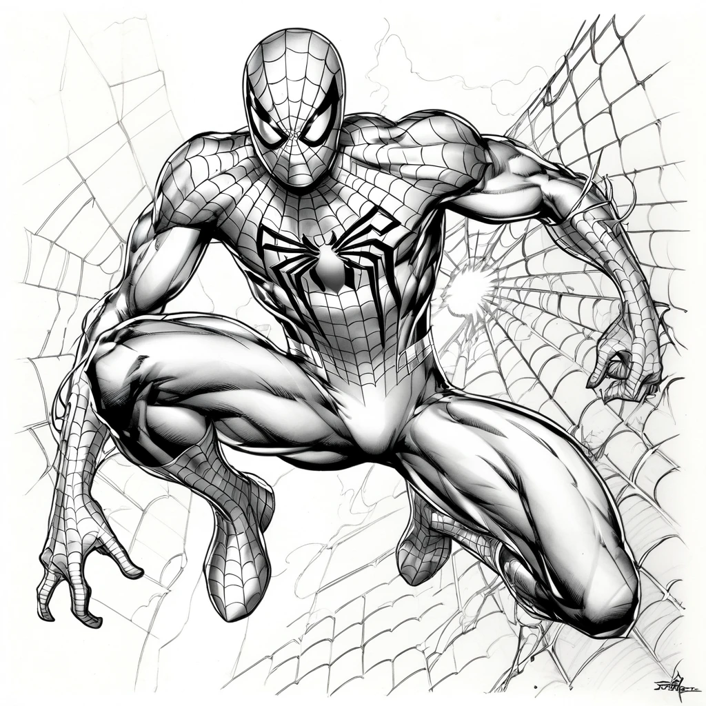 art style drawing, Jim Lee art style, spider man