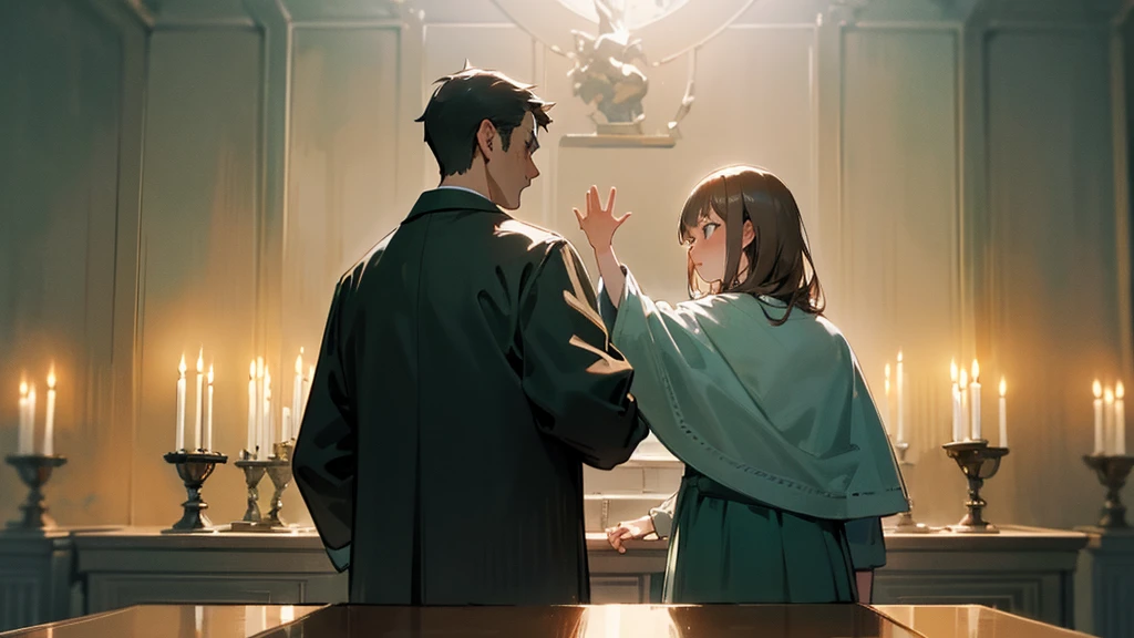 "A dramatic scene in a realistic style. In the foreground, a father and a mother with expressions of expectation and outstretched hands, symbolizing a supplication or a request for help. Next to them, a brother with an expression of shame and also with his hand extended, but looking down, avoiding eye contact. The lighting is soft, highlighting the facial expressions and outstretched hands. The background is a cozy domestic environment, with subtle details like a living room, but without distracting from the figures. main."