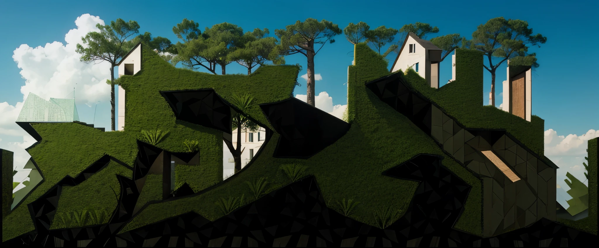 Land, trees, 2d, background black