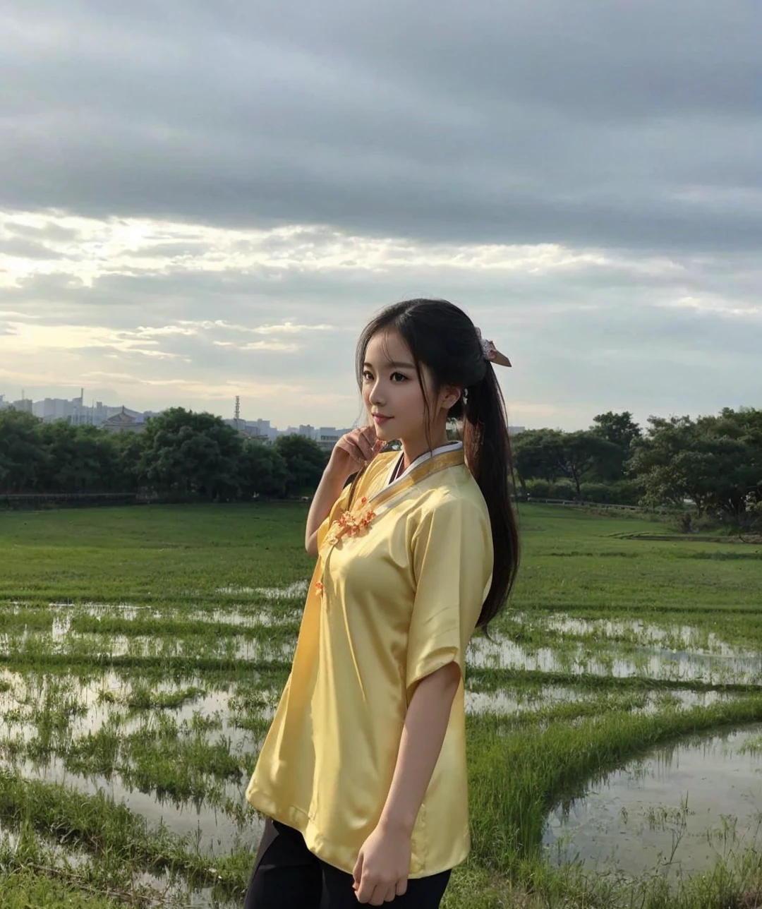 (1 Korean star with a royal sister style), ((best quality, 8K, masterpiece: 1.3)), focus: 1.2, Perfect body beauty: 1.4 , (expression), (Night Street: 1.3), Highly detailed face and skin textures, beautiful eyes, Double eyelids, Skin Whitening, (Air bangs: 1.3), (Round Face: 1.5), (Thin strap top: 1.4),