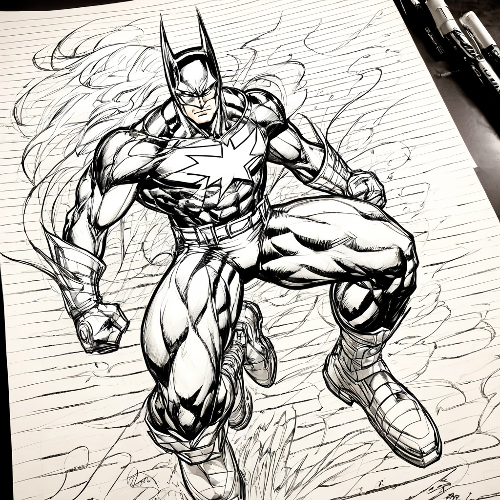art style drawing, Jim Lee art style, Sartori writing on paper