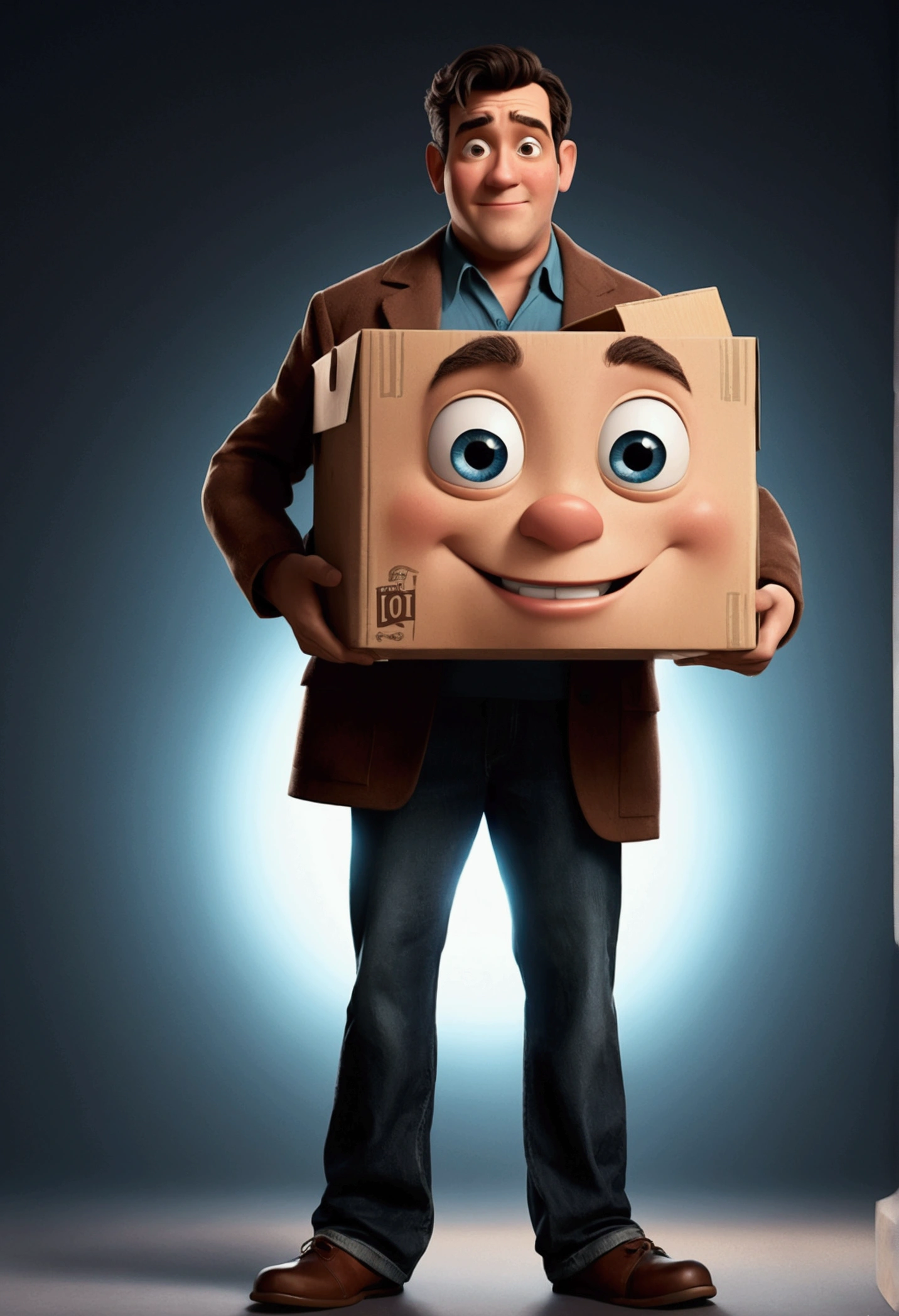Man with box in hand Disney Pixar Style