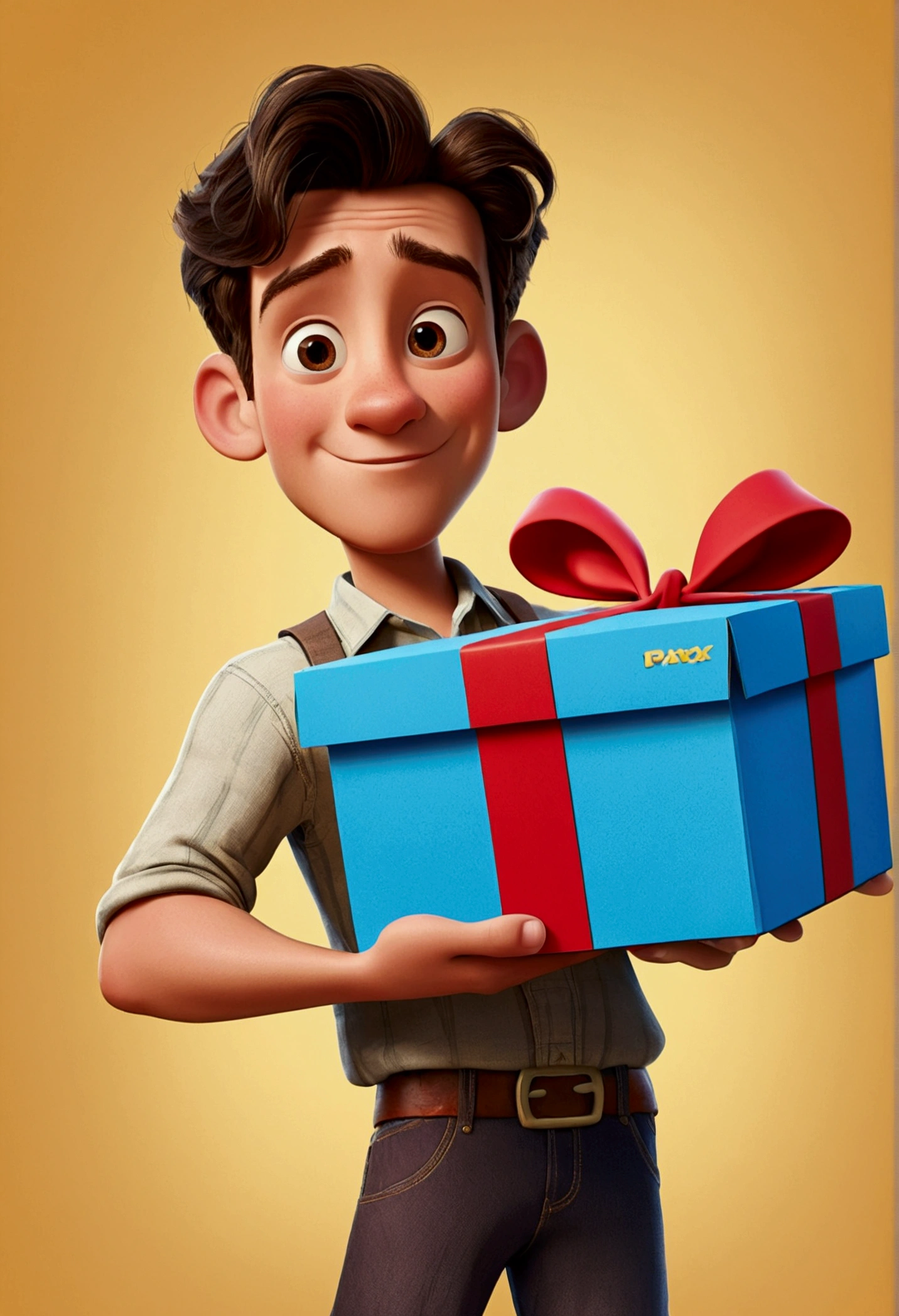 Man with box in hand Disney Pixar Style