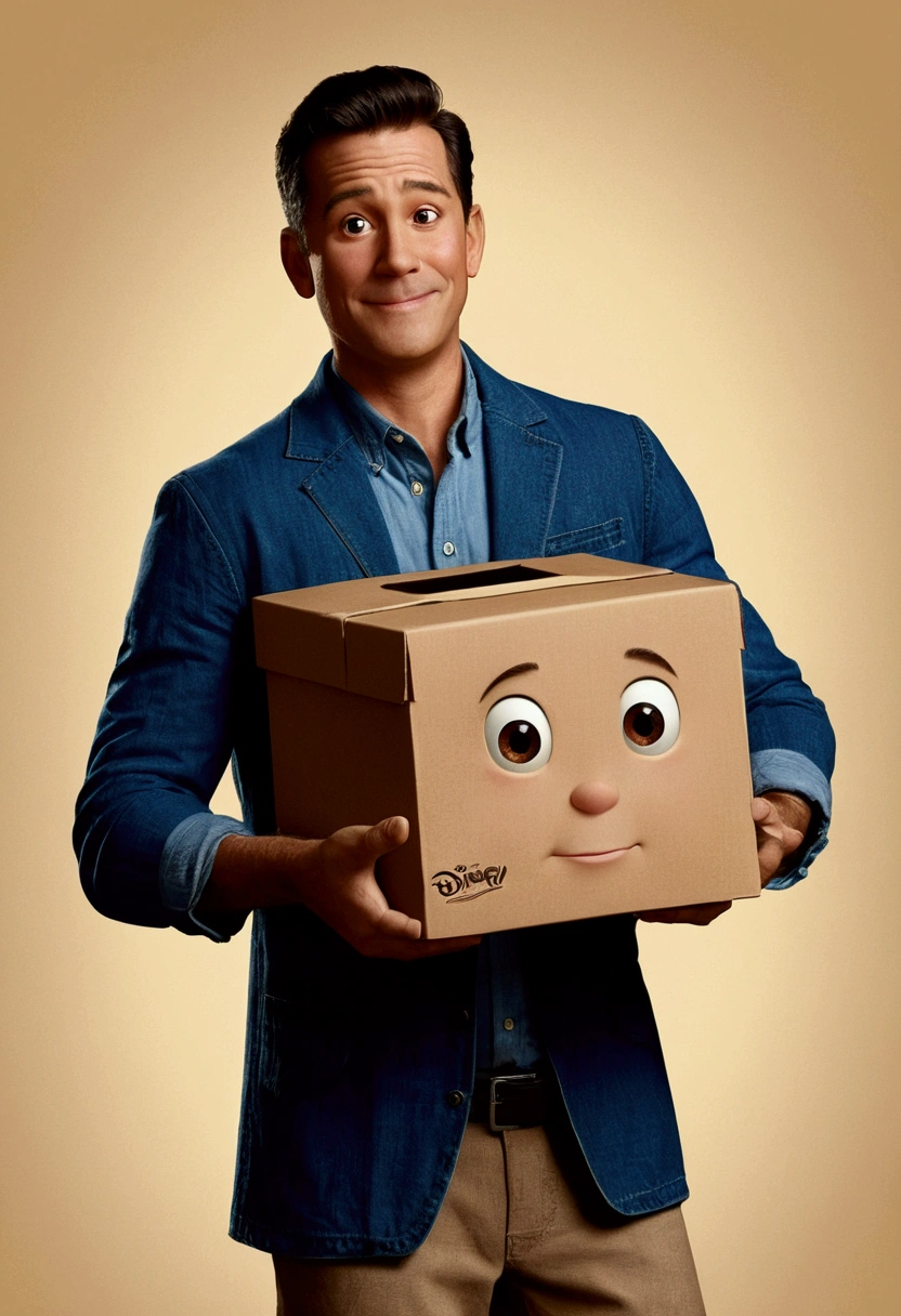 Man with box in hand Disney Pixar Style