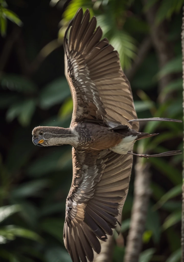Majestic brown bird, frontal profile, wings open front, Bird with man's body