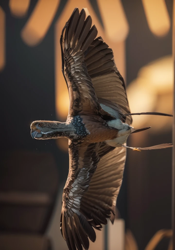 Majestic brown bird, frontal profile, wings open front, Bird with man's body