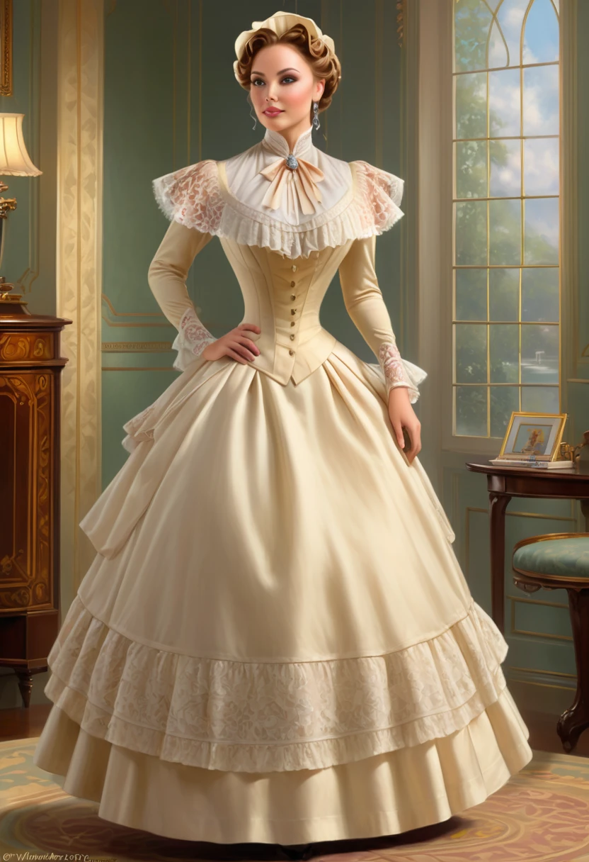 A beautiful Aristacrat woman with large elegant, hawk-like-nose, who embodies old fashioned class, sophistication, elgance as well as wholesome, natural beauty. curvy, thin-waist, wide-hips, swaying-hips. Laura Vandervoort. Oppulent historically accurate victorian dress. Greg Rutkowski, Thomas Kinkade
