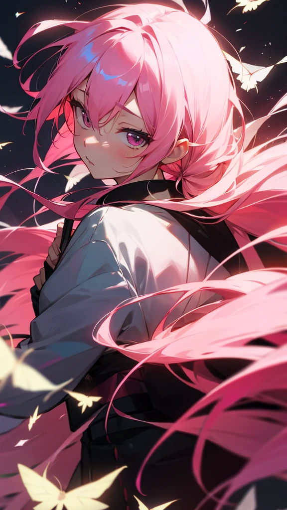 Tokyo, Kabukicho, long hair fluttering in the wind, pink  hair, High definition, don