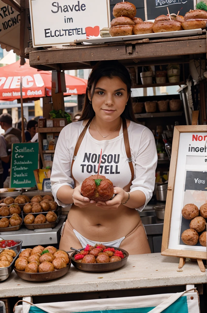 Meatball seller, with writing "Educated Meatballs"