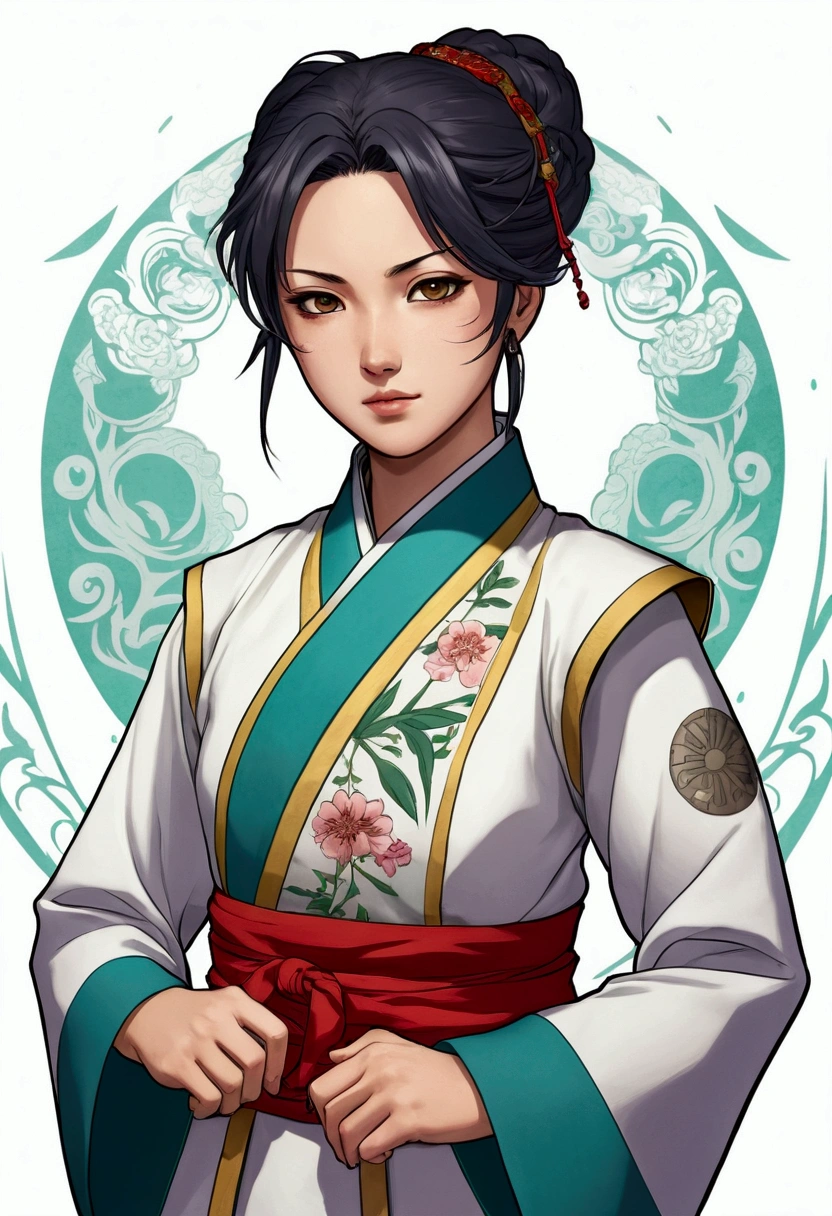 A female character from the anime "The Apothecary Diaries" with "mao mao". She is a fighter, but wears traditional clothes. Pictured in the two dimension anime art style 