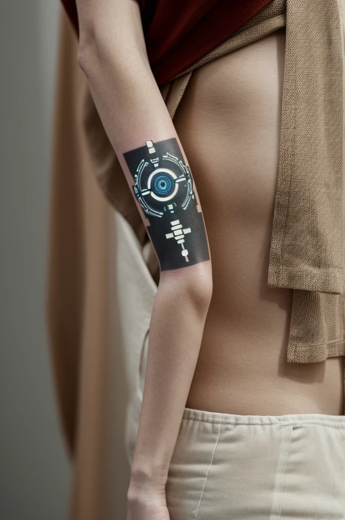 "Design mini tattoo incorporating AI and ChatGPT symbolizing the connection between technology and future possibilities."