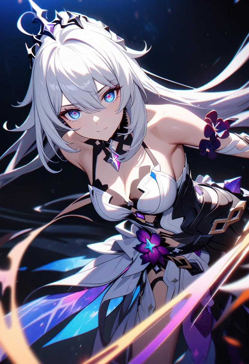 1girl, Kiana Kaslana \(Herrscher of Finality)\, Honkai Impact 3rd, ponytail, ultra-detailed, 8k, masterpiece, cinematic, volumetric lighting, dramatic lighting, highly detailed face, beautiful detailed eyes, extremely detailed face and eyes, intricate details, striking pose, dynamic composition, vibrant colors, ambient occlusion, ray tracing, global illumination