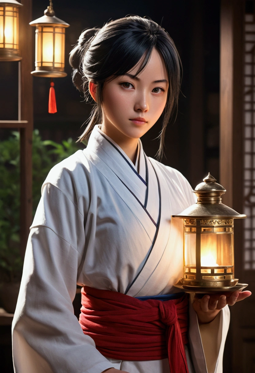 A female character from the anime (copy the art style)"The Apothecary Diaries" with "mao mao". She is a fighter, but wears traditional clothes. Pictured in the two dimension anime art style 