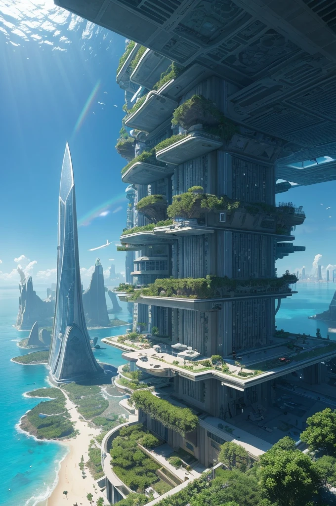Image size 1080 by 720 In the distant future, Atlantis rose from the depths of the ocean, transformed into a breathtaking futuristic metropolis. Crystal skyscrapers rise majestically above the sea surface, connected by bridges of light that shine like rainbows at dusk. Os habitantes, a mix of humans and aquatic beings, move in underwater and aerial vehicles powered by clean and renewable energy. Cutting-edge technology blends harmoniously with the rich Atlantean cultural heritage, creating a society where sustainability and innovation thrive side by side. Explore this stunning city, where the mythological past meets the imagined future, and discover the secrets of a civilization that transcended time and space.