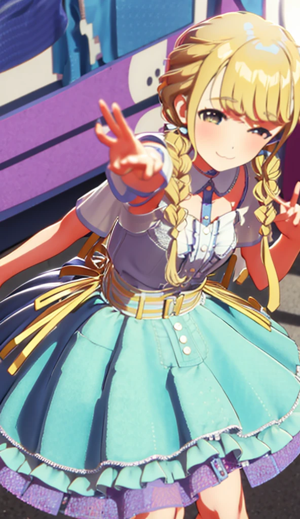 Blonde, Live venue, Dress, Frill, Wink, Jump, Armpit, Smile