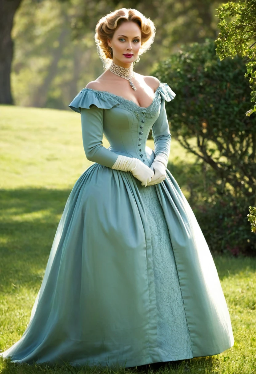 A beautiful Aristacrat woman with large elegant, hawk-like-nose, who embodies old fashioned class, sophistication, elgance as well as wholesome, natural beauty. curvy, thin-waist, wide-hips, swaying-hips. Laura Vandervoort. Oppulent historically accurate victorian dress. 