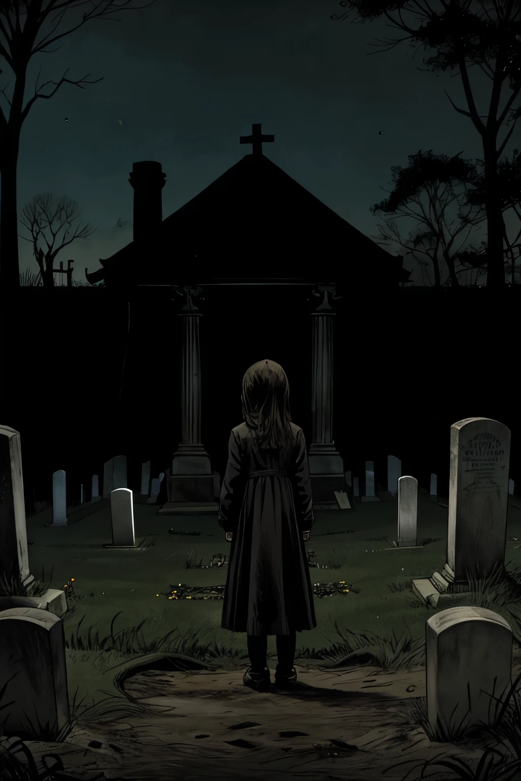 Cemetery,  girl look at Cemetery, horror scary