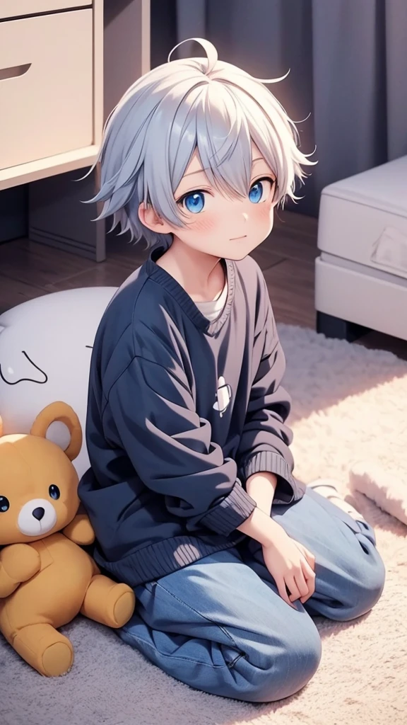 2  boys with rainbow hair and shiny bright blue eyes and barefoot and small feet wearing a oversized hoodie and sweatpants sitting on a window ledge, blushing, young, boy, child,l, toddler, ti feet, (sweatpants:1.4), (young:1.4), (child:1.4), (shota:1.4), (hoodie:1.4),