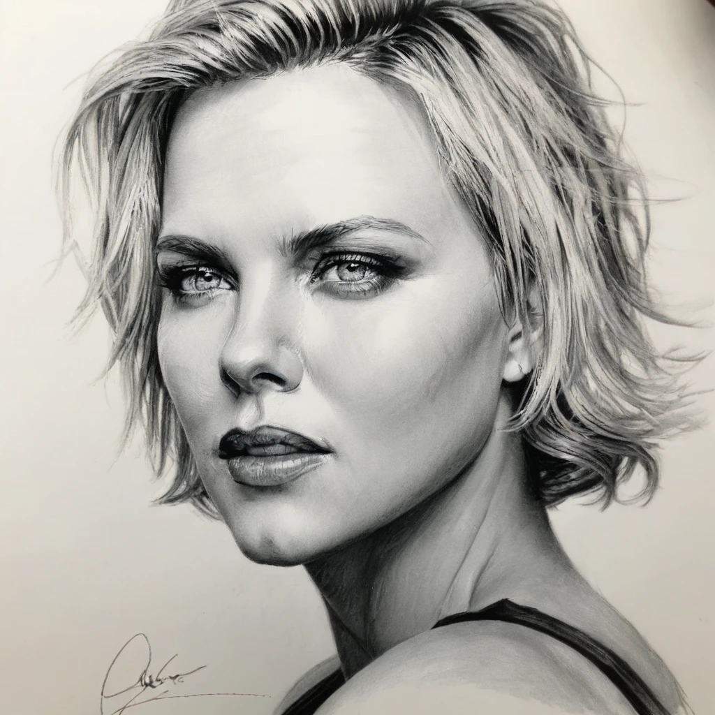 Charlize Theron ,piercer,MADRID Award-winning professional sketch on paper
