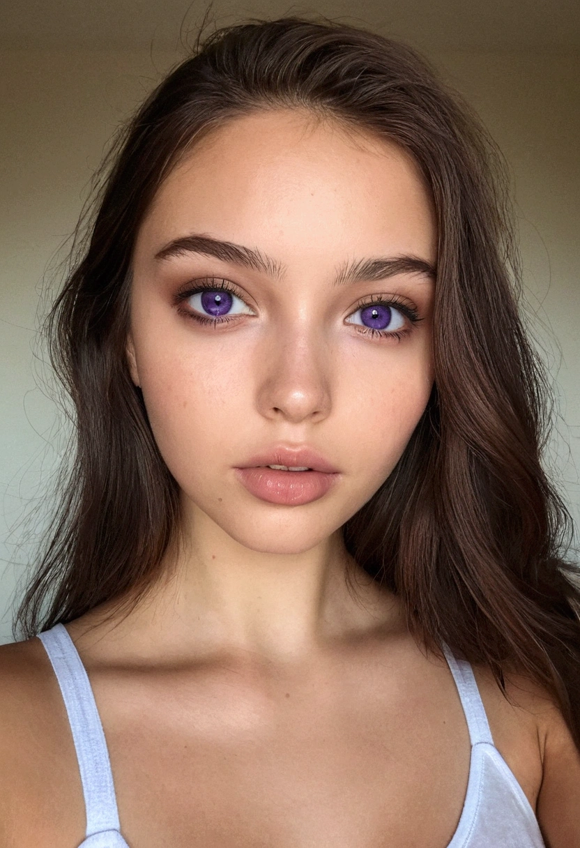 arafed, femme, à, vêtements noirs, fille sexy aux yeux marrons, grand , portrait sophie mudd, cheveux bruns et grands yeux, selfie d'une jeune femme, yeux de la chambre, violette myers, sans maquillage, maquillage naturel, regarder directement la caméra, ferme ta bouche, a l'air séduisant, visage avec artgram, maquillage subtil, Superbe photo de tout le corps, dans la chambre, clivage