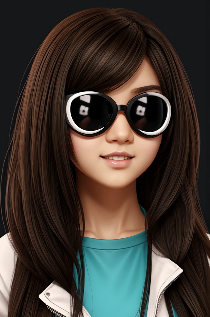 Chibi animated gamer girl with long hair and brown eyes with glasses and black mouth mask