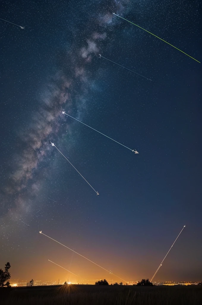 In the starry sky, numerous arrow beams shoot up from the ground into the sky.、And the arrow is pointing higher and higher into the sky, like a graph that is rising to the right.