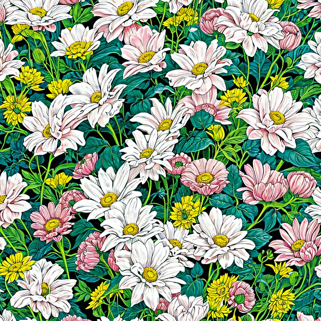 Pastel painted flowers, flower pattern, flower wallpaper, artistic, high definition, high quality, 8k, extreme detail, high detail