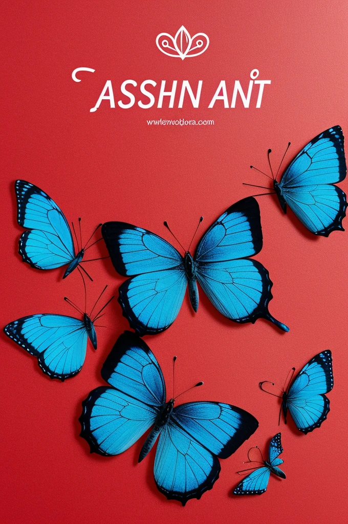 Create a logo for a company in a red oval shape with blue and pink butterflies that says “Ashanti” in the center