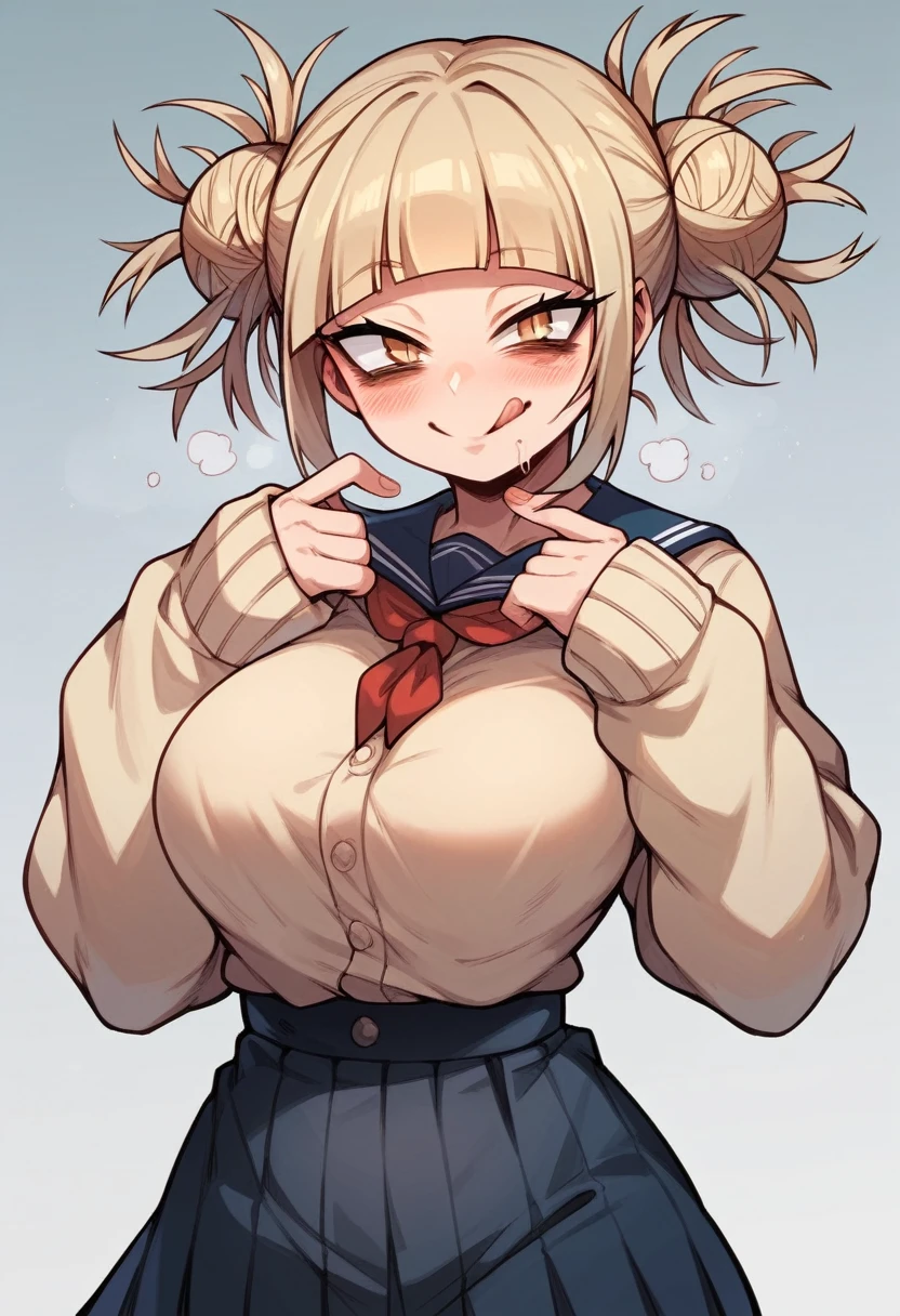 score_9, score_8_up, score_8, 1girl, my hero academia, my hero academia anime style, himiko toda, yellow eyes, kogal, serafuku, l, wet clothes, pleated mini skirt, see through shirt, raining, suburban side walk, overcast day, grimace, o, pout, pursed lips, nipples, wet skin, upper body ,score_7_up,score_6_up,masterpiece, ,cartoon
