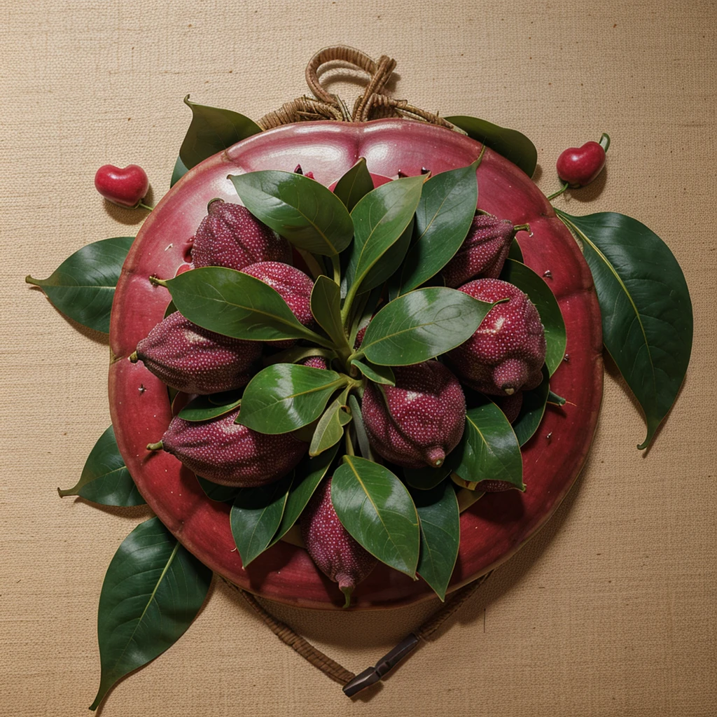 Canvas drawing of pitahaya plant with heart-shaped fruits