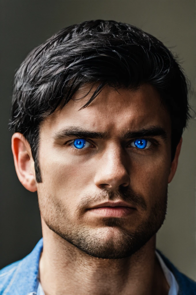 white man with black hair and blue eyes 