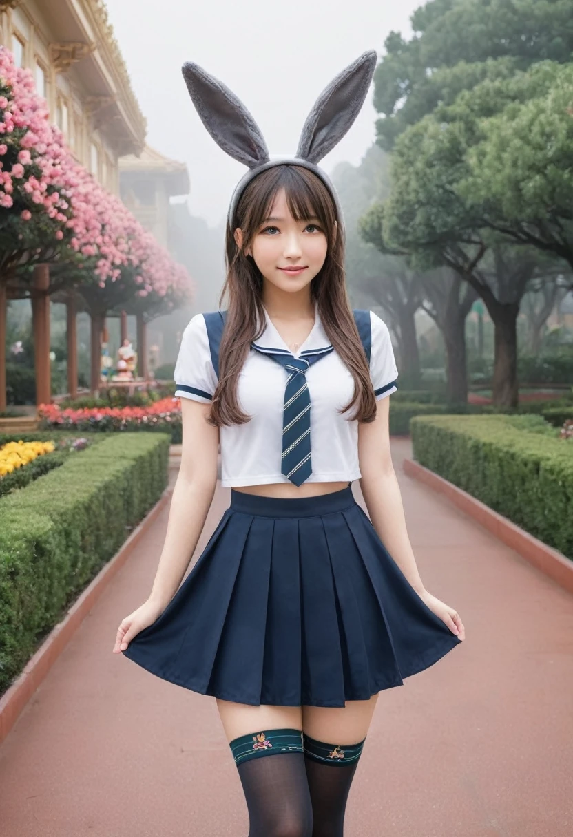 (masterpiece:1), (photorealistic:1.3), best quality, finely detail, absurd res,
BREAK,
from below, (school uniform, crop top, Bunny ears:1.2), (bishoujo:1.5), standing, (24 y.o:1.5), (huge breasts:1.1), Disneyland, (((amusement park))), Dense fog, buffalo check, barefoot
BREAK,
thighhighs, kooo123, kooobunny, kooorabbit