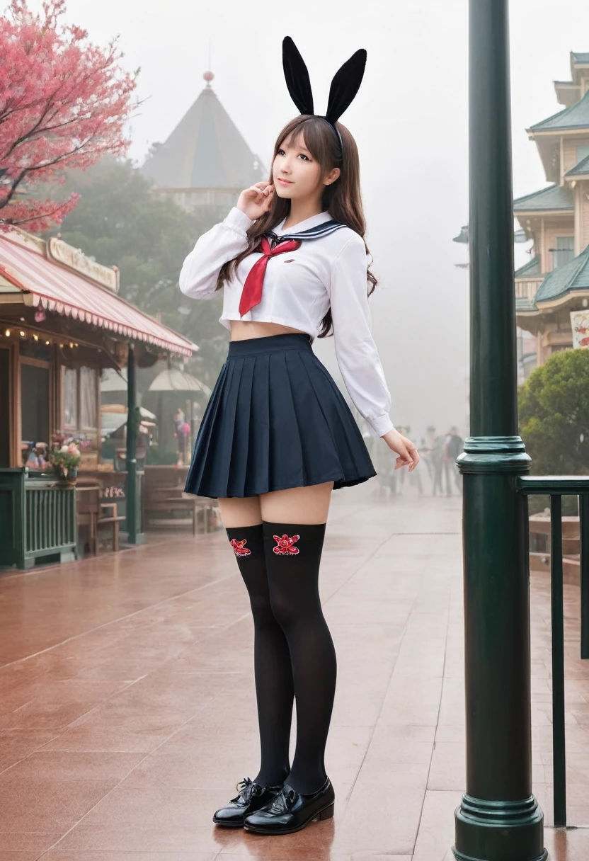 (masterpiece:1), (photorealistic:1.3), best quality, finely detail, absurd res,
BREAK,
from below, (school uniform, crop top, Bunny ears:1.2), (bishoujo:1.5), standing, (24 y.o:1.5), (huge breasts:1.1), Disneyland, (((amusement park))), Dense fog, buffalo check, barefoot
BREAK,
thighhighs, kooo123, kooobunny, kooorabbit
