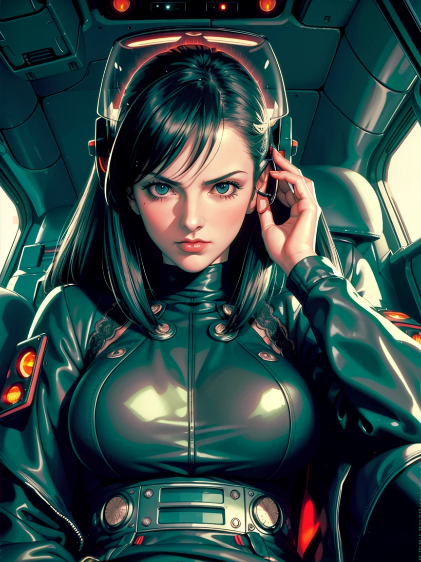 ((gothic vampire piloting in gothic spacecraft)), (((retro anime))), ((from below)), ((100 fov)), ((((gothic)) control panels)), (((mature))), (((gothic))), iridescent bodysuit, ((lace accessories)), ((pilot seat)), ((((lying back)) pose)), ((elegant)), (((serious tone))), ((cockpit top control panel)), intricate control panel details, (close-up), 1990s (style), masterpiece, ((claustrophobic)), best quality, screens, ((pilot helmet)), night, (colorful cockpit lights), sparkles, (serious face), [blushing], [sweat]