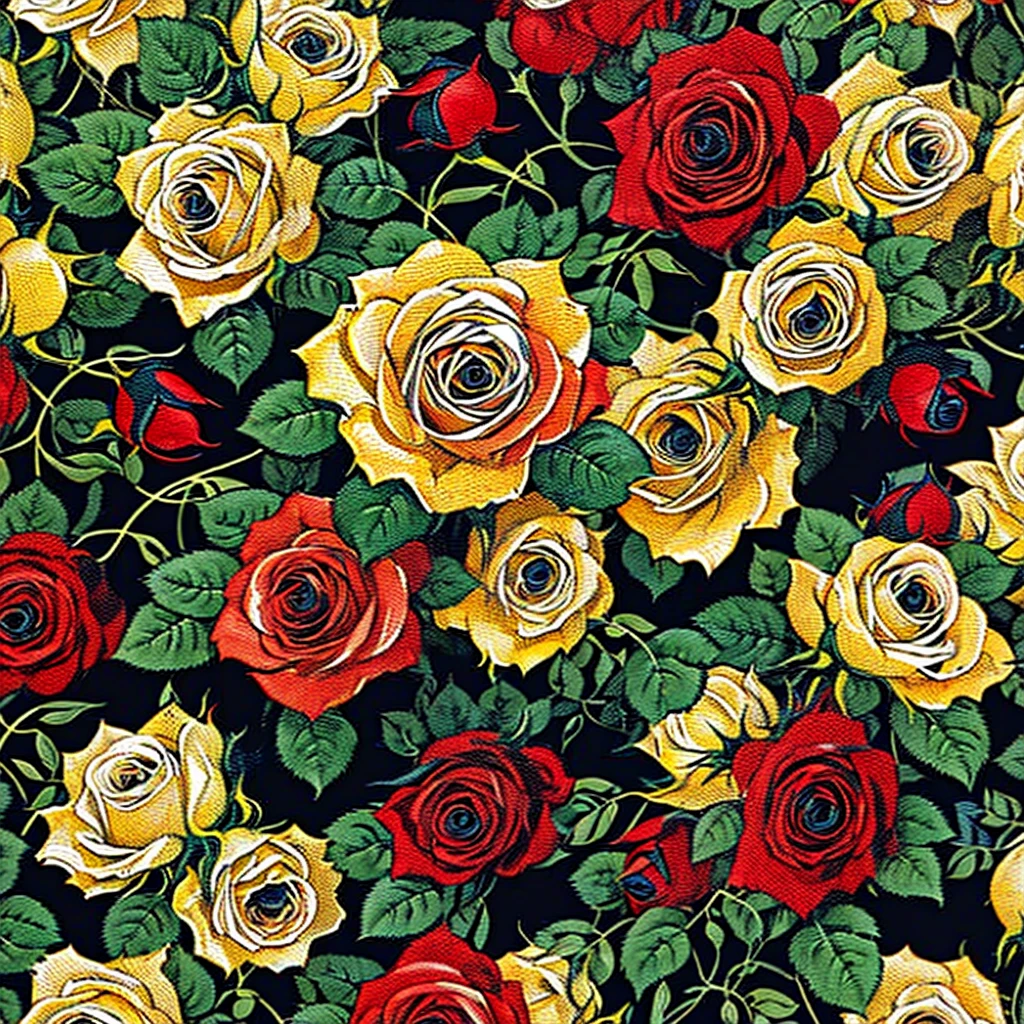 Vibrant ((roses)), flower pattern, flower wallpaper, artistic, high definition, high quality, 8k, extreme detail, high detail