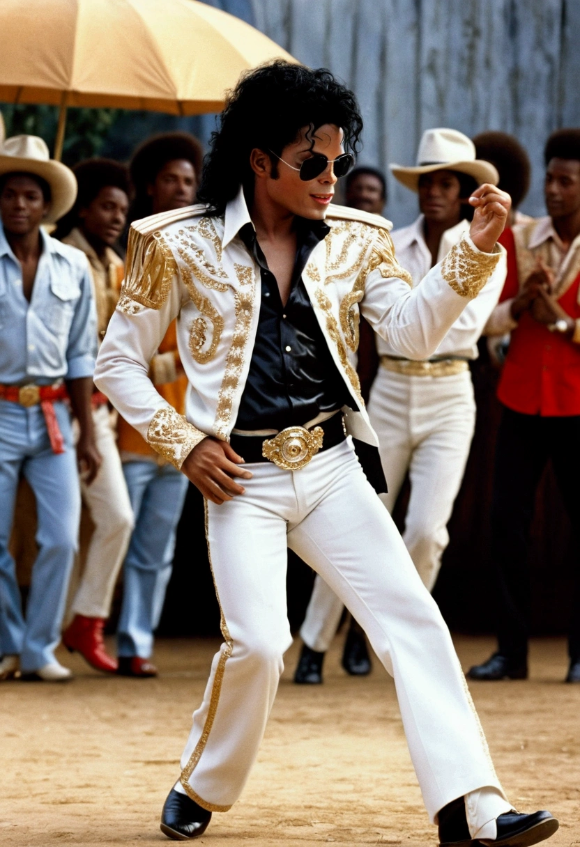 Michael Jackson, with donkey's head, com cabelo cacheados, with Moonwalker dancing outfit