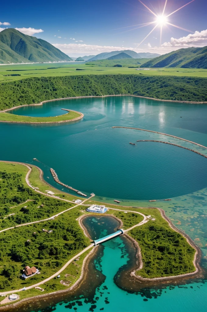 Create an image of the water and sanitation goal, Affordable and non-polluting energy, Undersea life, life of terrestrial ecosystems, sustainable cities and communities; Climate Action