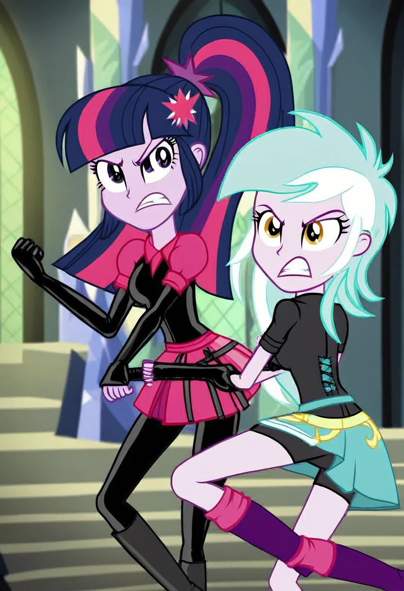 Eqg lyra angry Black LaTeX costiumme in the castle Black. Fight Twilight sparkle